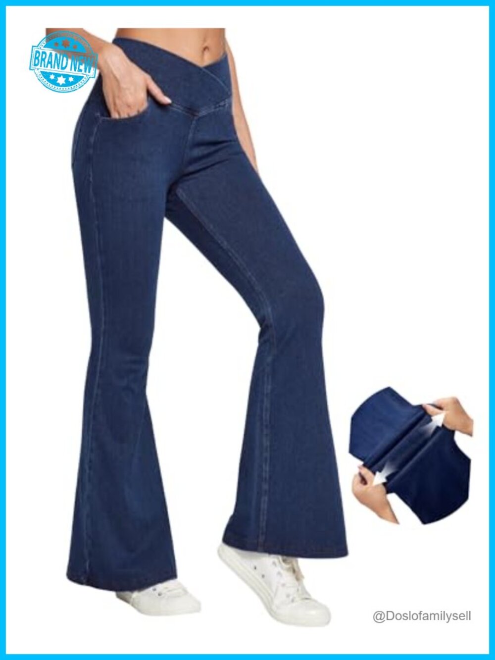 Women's High Waist Pull On Flare Bell Bottom Jeans Stretchy Tummy Control